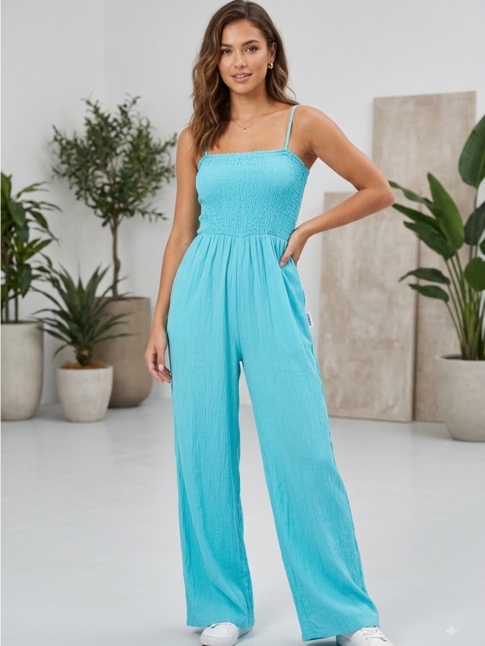 Elegant Turquoise Jumpsuit with Adjustable Straps